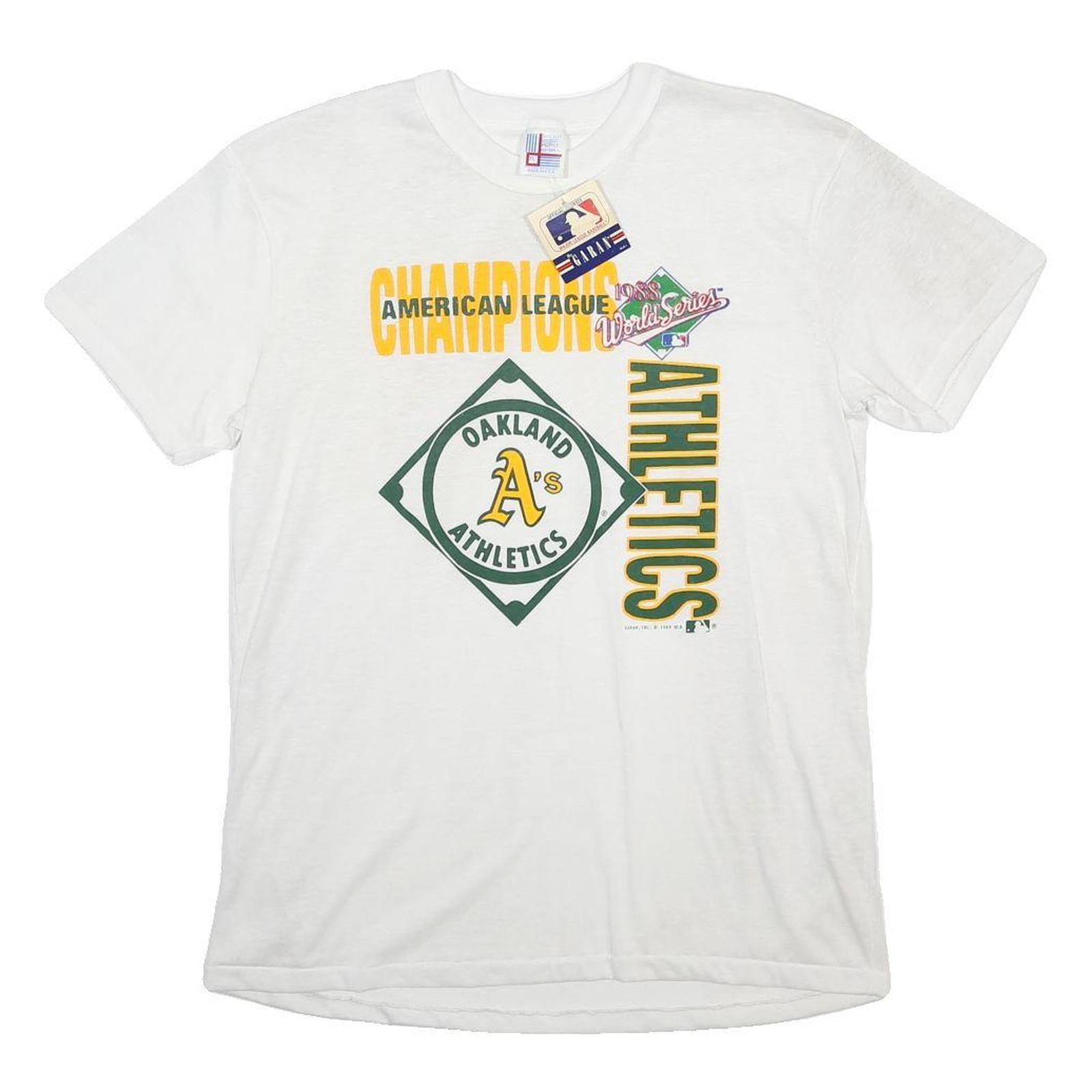 GARAN Mens White 1989 World Series Oakland Athletics Graphic T-Shirt XL Short