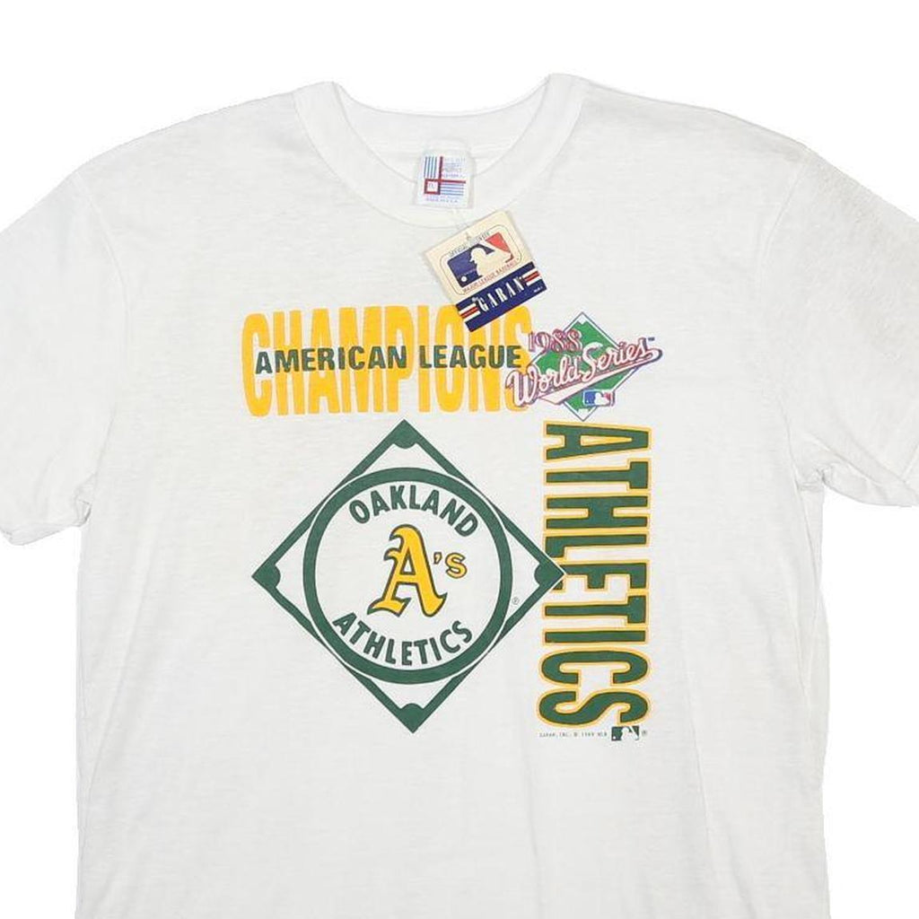GARAN Mens White 1989 World Series Oakland Athletics Graphic T-Shirt XL Short