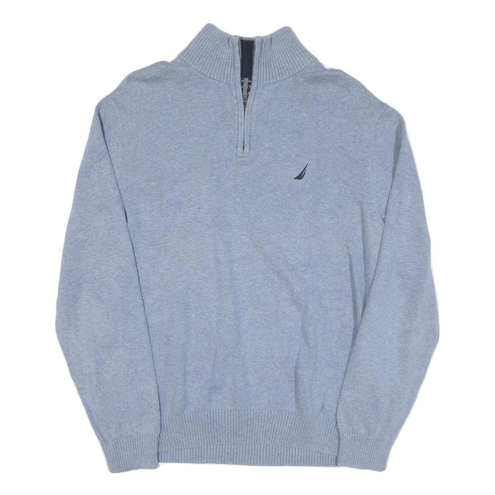 NAUTICA Mens Light Blue Plain Pullover Jumper Crew Neck Basic Knit L Cotton