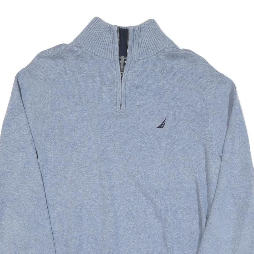 NAUTICA Mens Light Blue Plain Pullover Jumper Crew Neck Basic Knit L Cotton