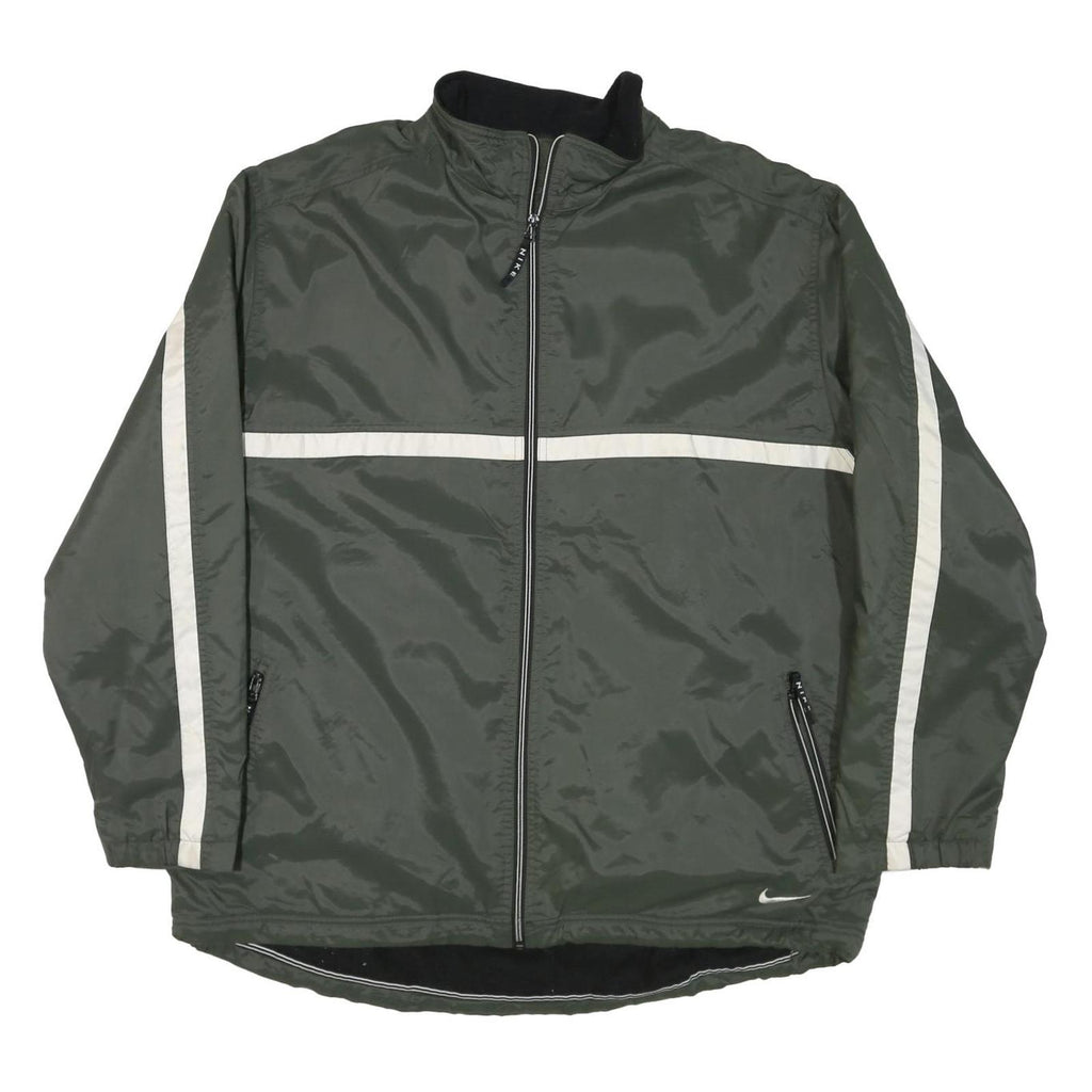NIKE Mens Green & White Zip Jacket XL Polyester Blend Plain Lightweight