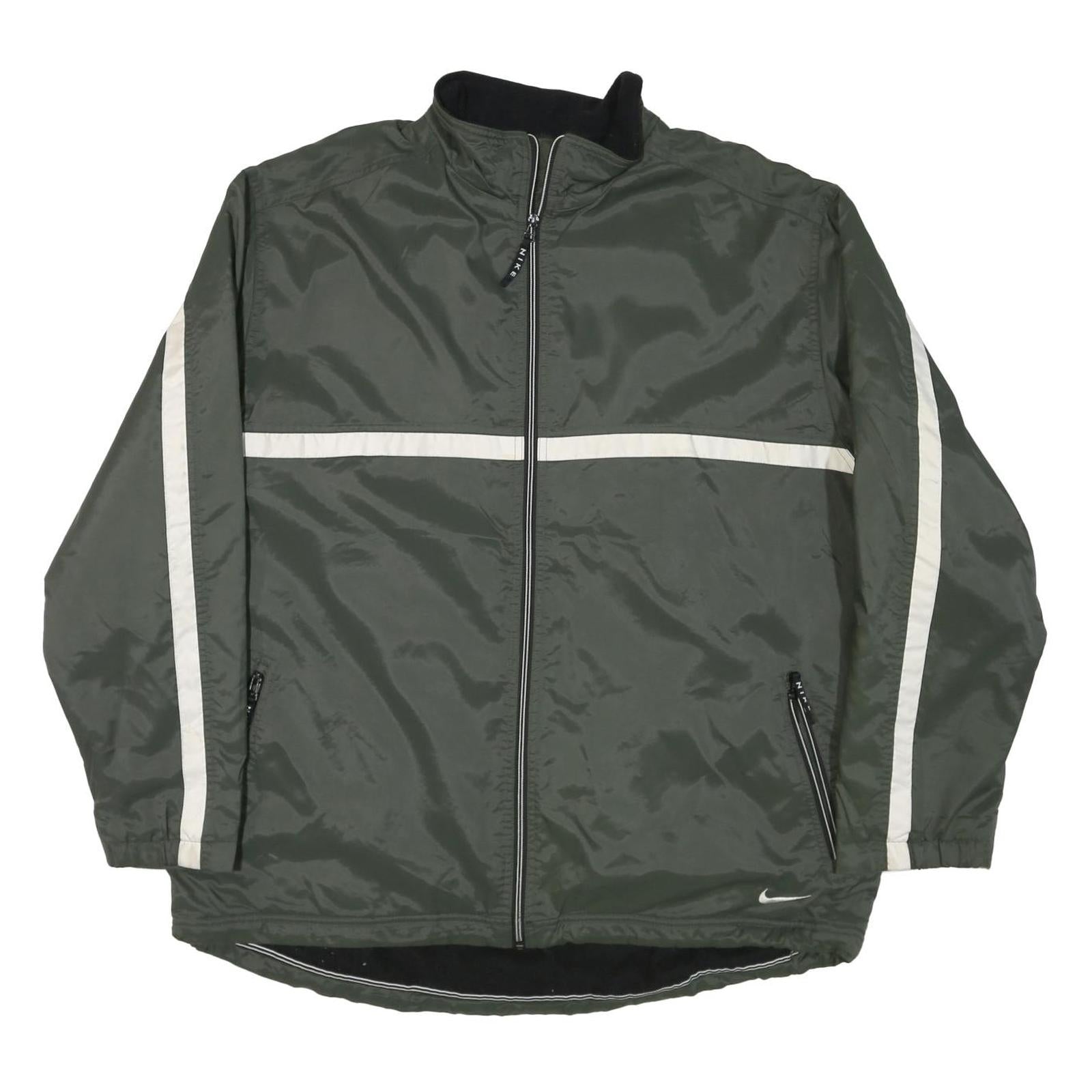 NIKE Mens Green & White Zip Jacket XL Polyester Blend Plain Lightweight