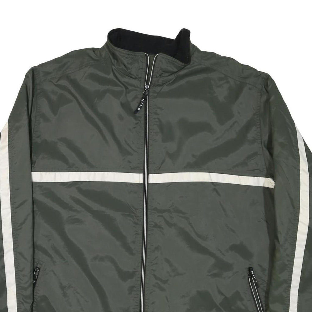 NIKE Mens Green & White Zip Jacket XL Polyester Blend Plain Lightweight