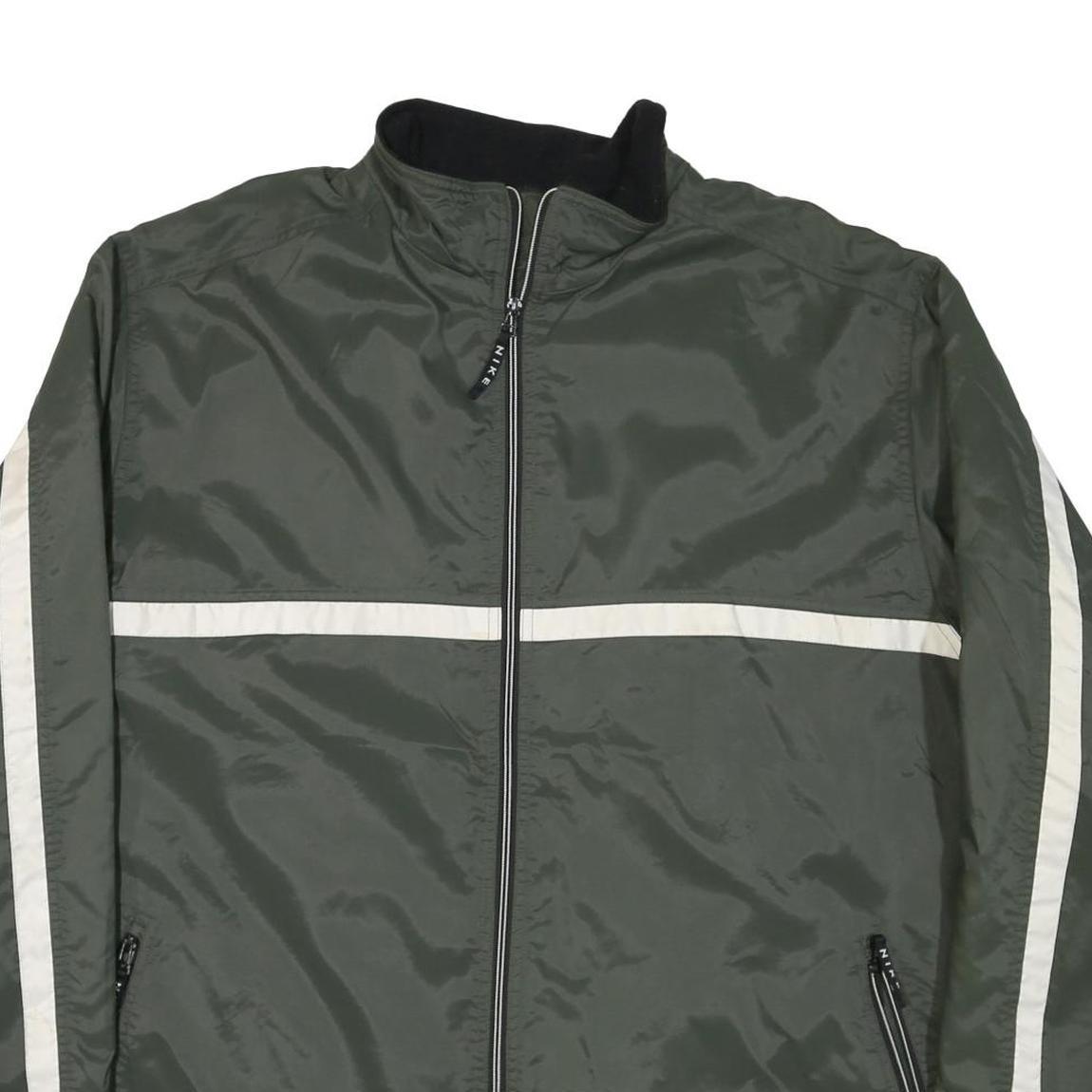 NIKE Mens Green & White Zip Jacket XL Polyester Blend Plain Lightweight