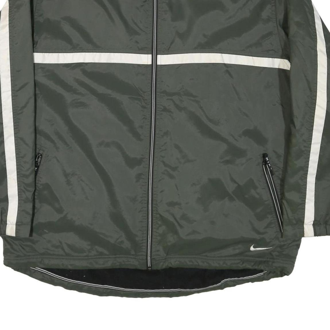 NIKE Mens Green & White Zip Jacket XL Polyester Blend Plain Lightweight