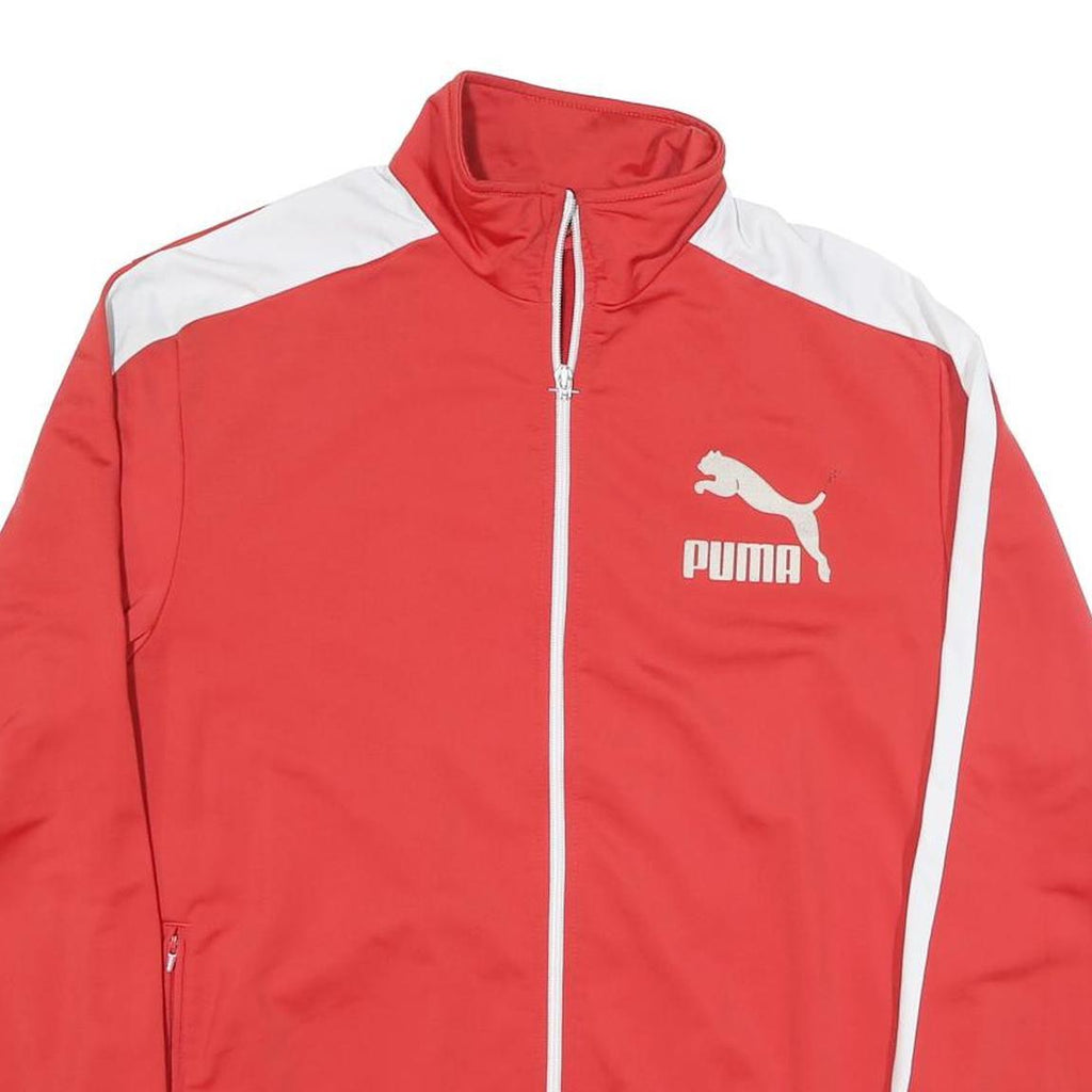 PUMA Mens Red & White Track Jacket L Polyester Zip Athletic Fit Sportswear