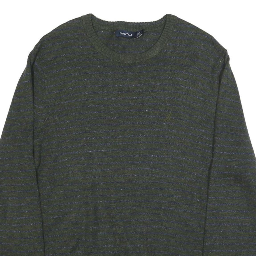 NAUTICA Mens Green & Blue Patterned Pullover Striped Crew Neck Basic Knit L