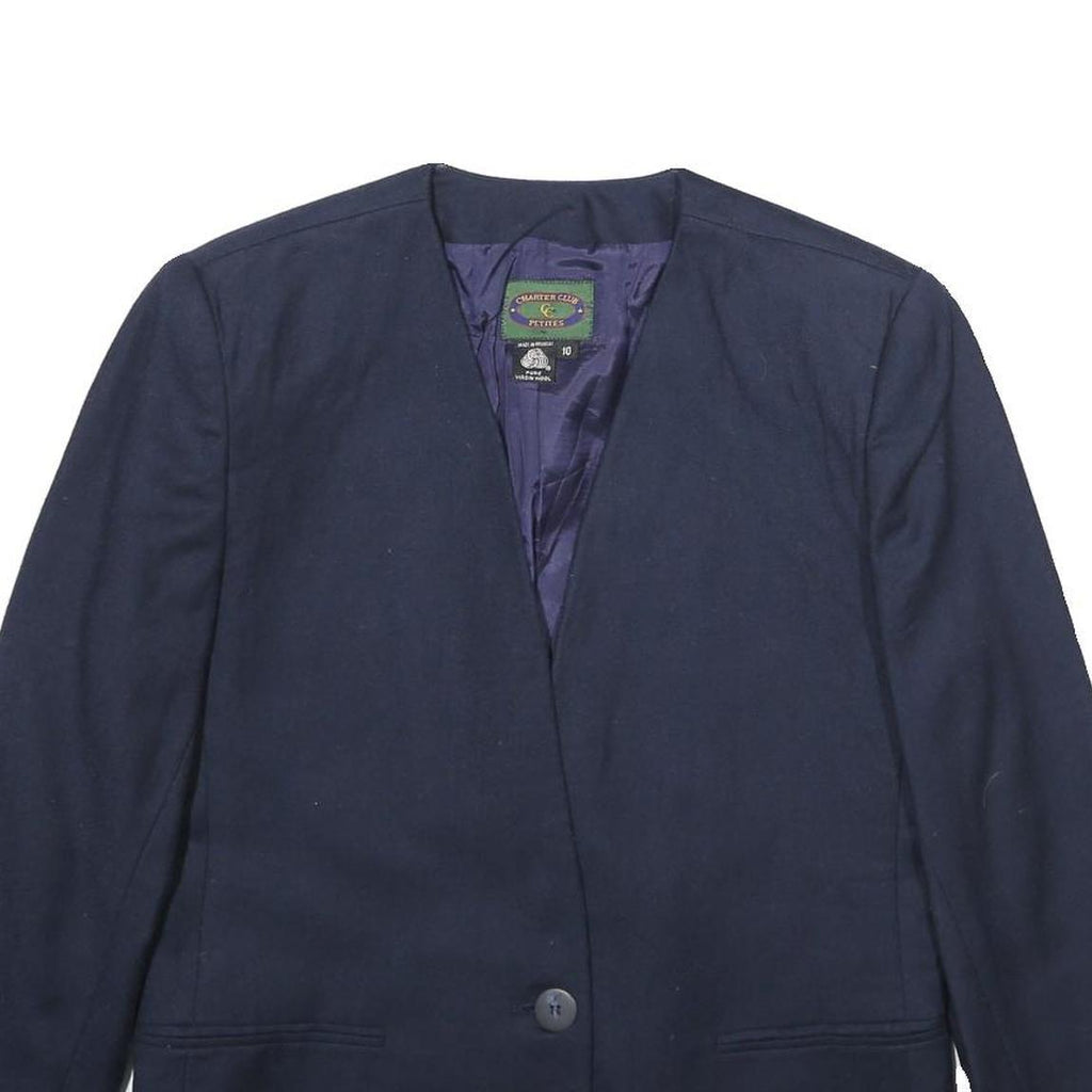 CHARTER CLUB Womens Navy Wool Classic Button Jacket UK 14 Plain Elegant Formal