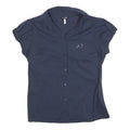 ARMANI JEANS Womens Navy Blue Shirt M Short Sleeve Button Front AJ Studded Logo