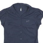 ARMANI JEANS Womens Navy Blue Shirt M Short Sleeve Button Front AJ Studded Logo