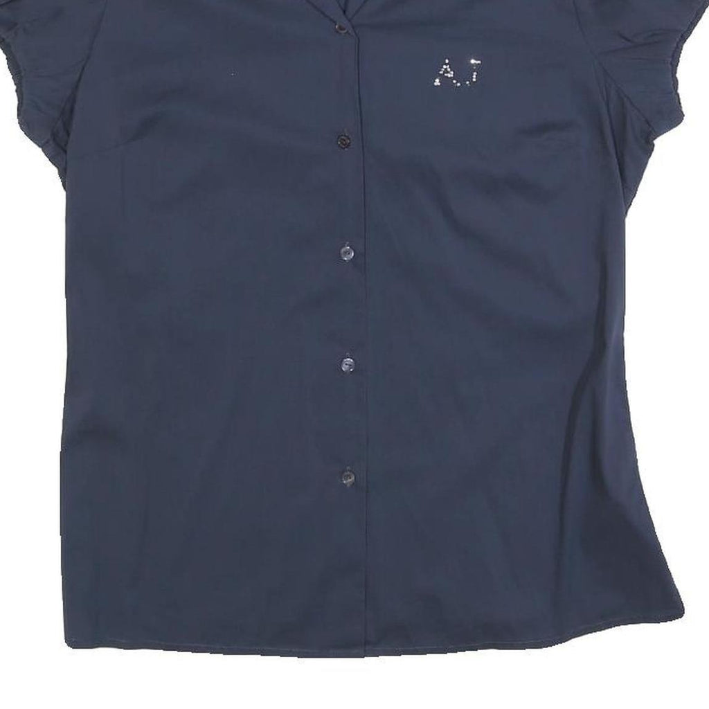 ARMANI JEANS Womens Navy Blue Shirt M Short Sleeve Button Front AJ Studded Logo