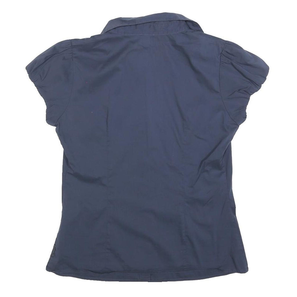 ARMANI JEANS Womens Navy Blue Shirt M Short Sleeve Button Front AJ Studded Logo
