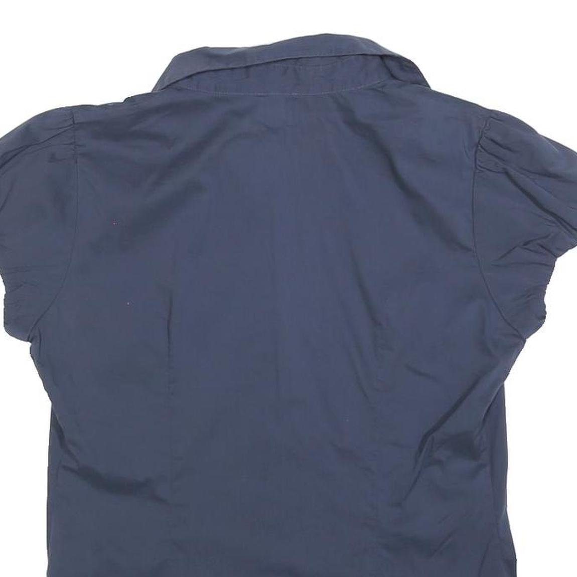 ARMANI JEANS Womens Navy Blue Shirt M Short Sleeve Button Front AJ Studded Logo