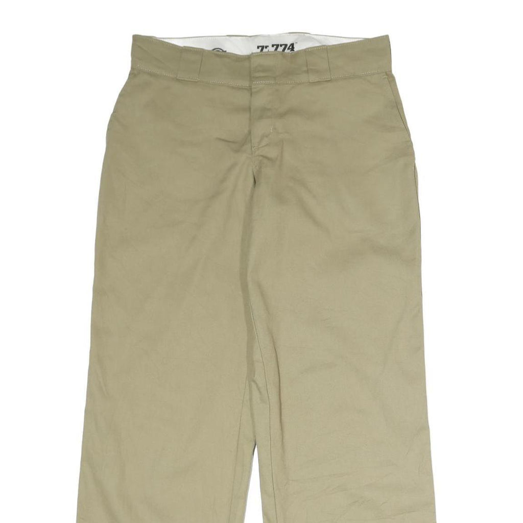 DICKIES Mens Cotton Beige Regular Fit Straight Leg Trousers W36 L30 Workwear