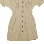 ZARA Womens Beige Cotton Blend Day Dress Button Short Sleeve Size S Comfortable