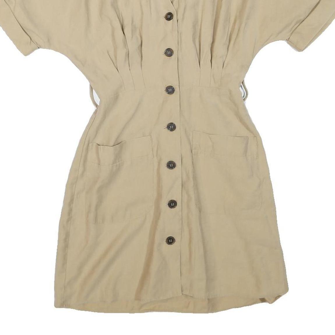 ZARA Womens Beige Cotton Blend Day Dress Button Short Sleeve Size S Comfortable