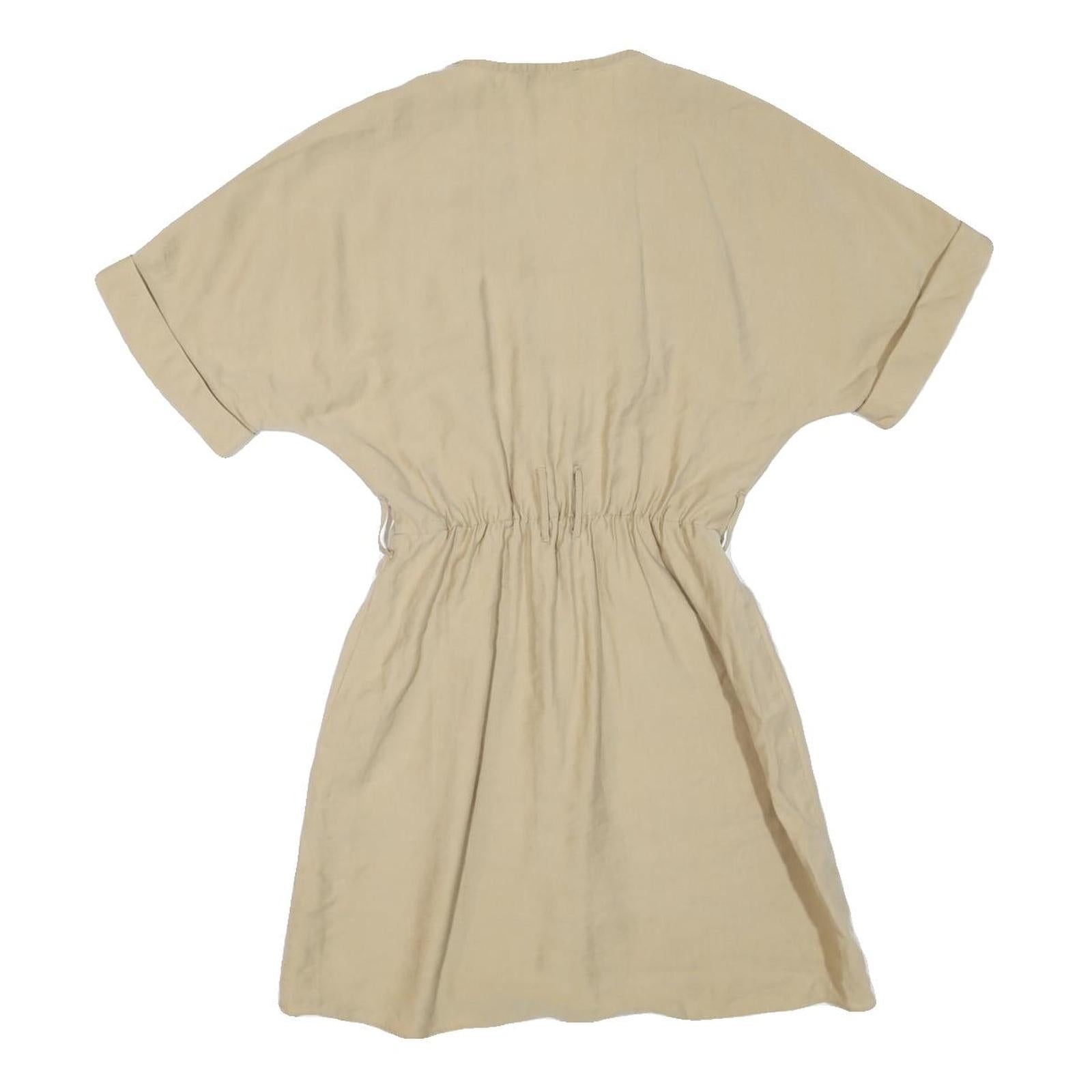 ZARA Womens Beige Cotton Blend Day Dress Button Short Sleeve Size S Comfortable