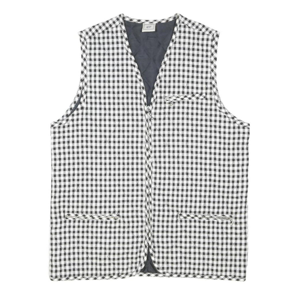 C&A Womens Black & White Checked Jacket S Polyester Blend Zip Sleeveless Casual