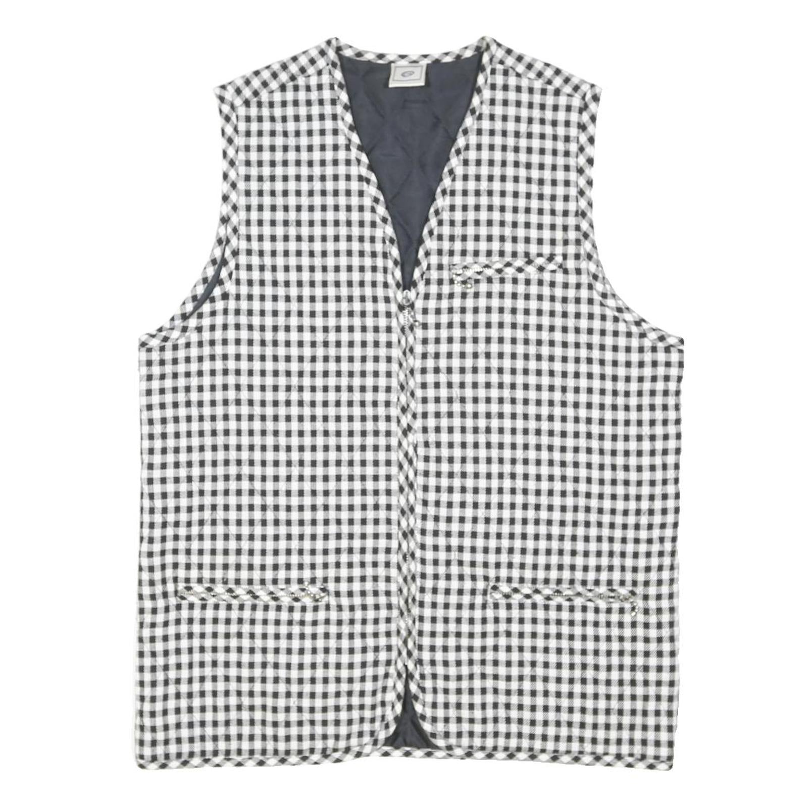 C&A Womens Black & White Checked Jacket S Polyester Blend Zip Sleeveless Casual