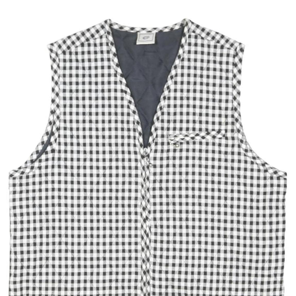 C&A Womens Black & White Checked Jacket S Polyester Blend Zip Sleeveless Casual