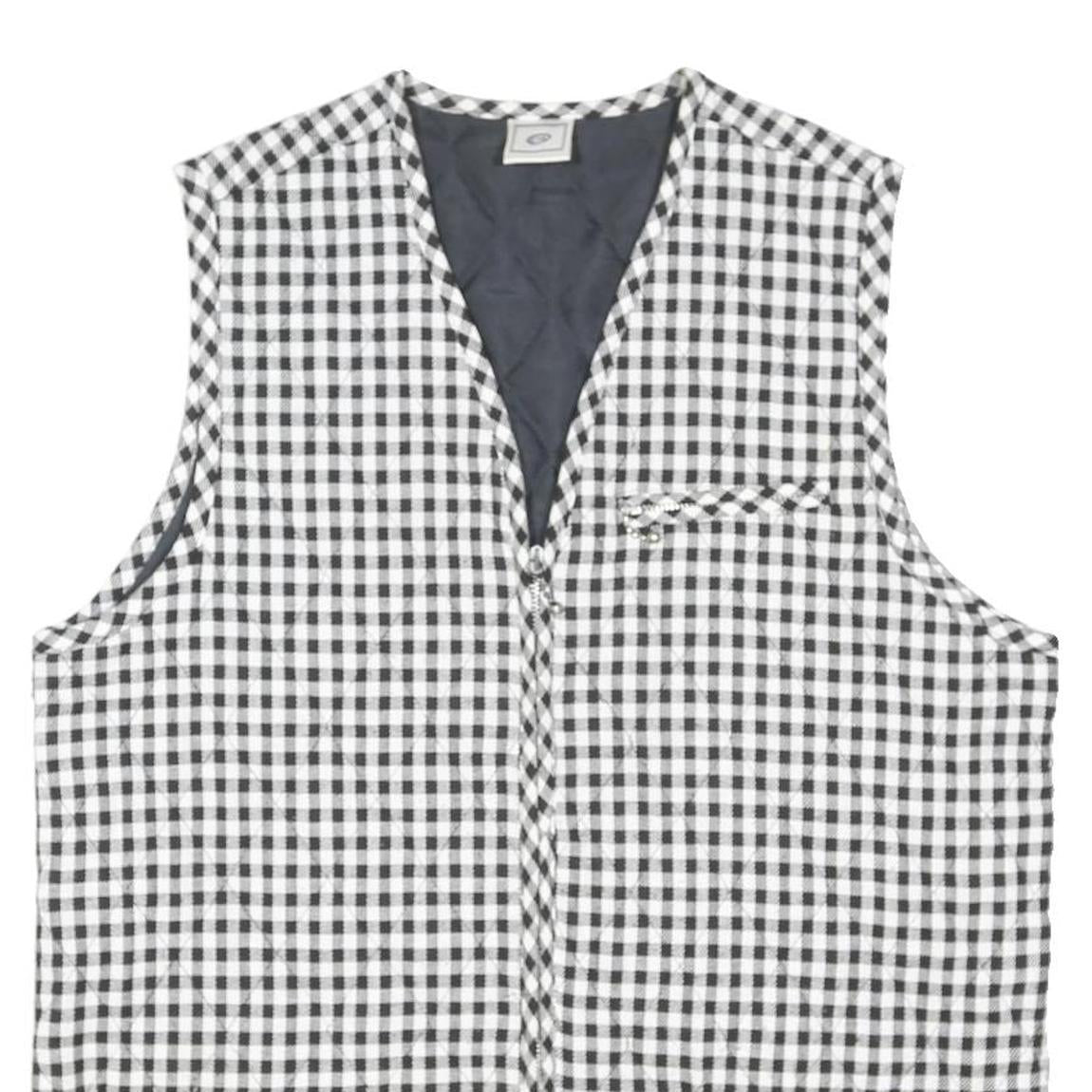 C&A Womens Black & White Checked Jacket S Polyester Blend Zip Sleeveless Casual
