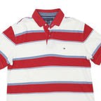 TOMMY HILFIGER Mens Red & White Striped Short Sleeve Polo Shirt L Cotton Blend