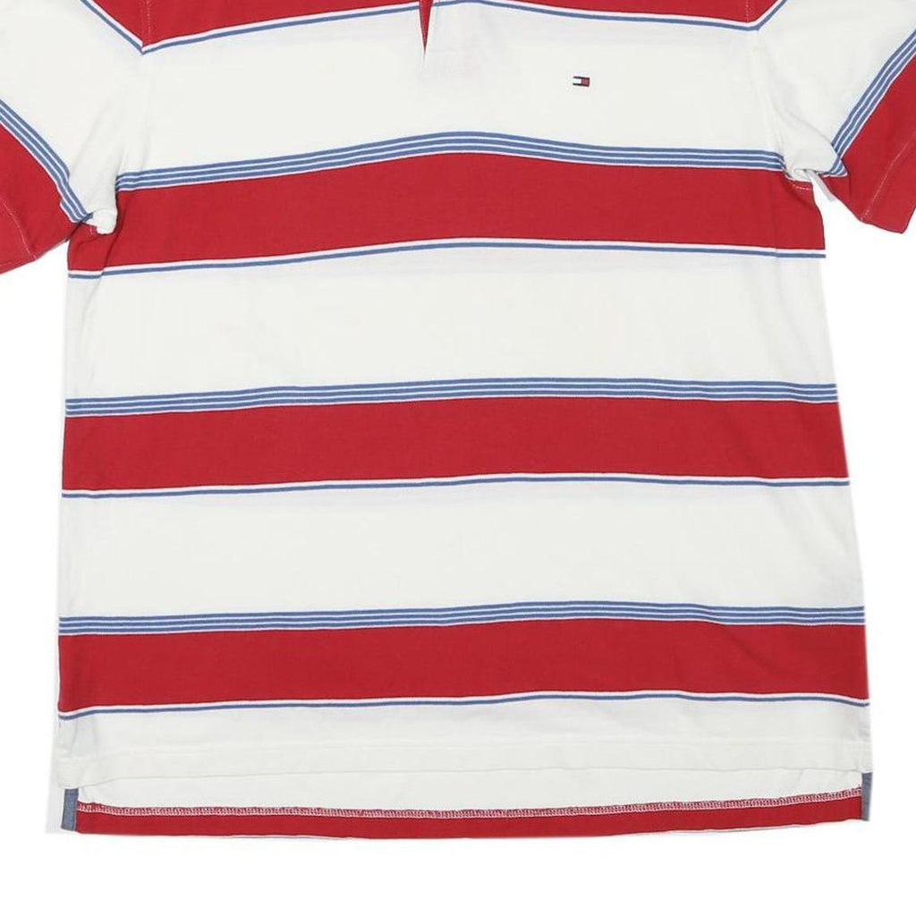 TOMMY HILFIGER Mens Red & White Striped Short Sleeve Polo Shirt L Cotton Blend