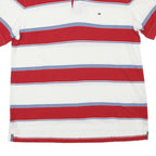 TOMMY HILFIGER Mens Red & White Striped Short Sleeve Polo Shirt L Cotton Blend