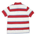 TOMMY HILFIGER Mens Red & White Striped Short Sleeve Polo Shirt L Cotton Blend