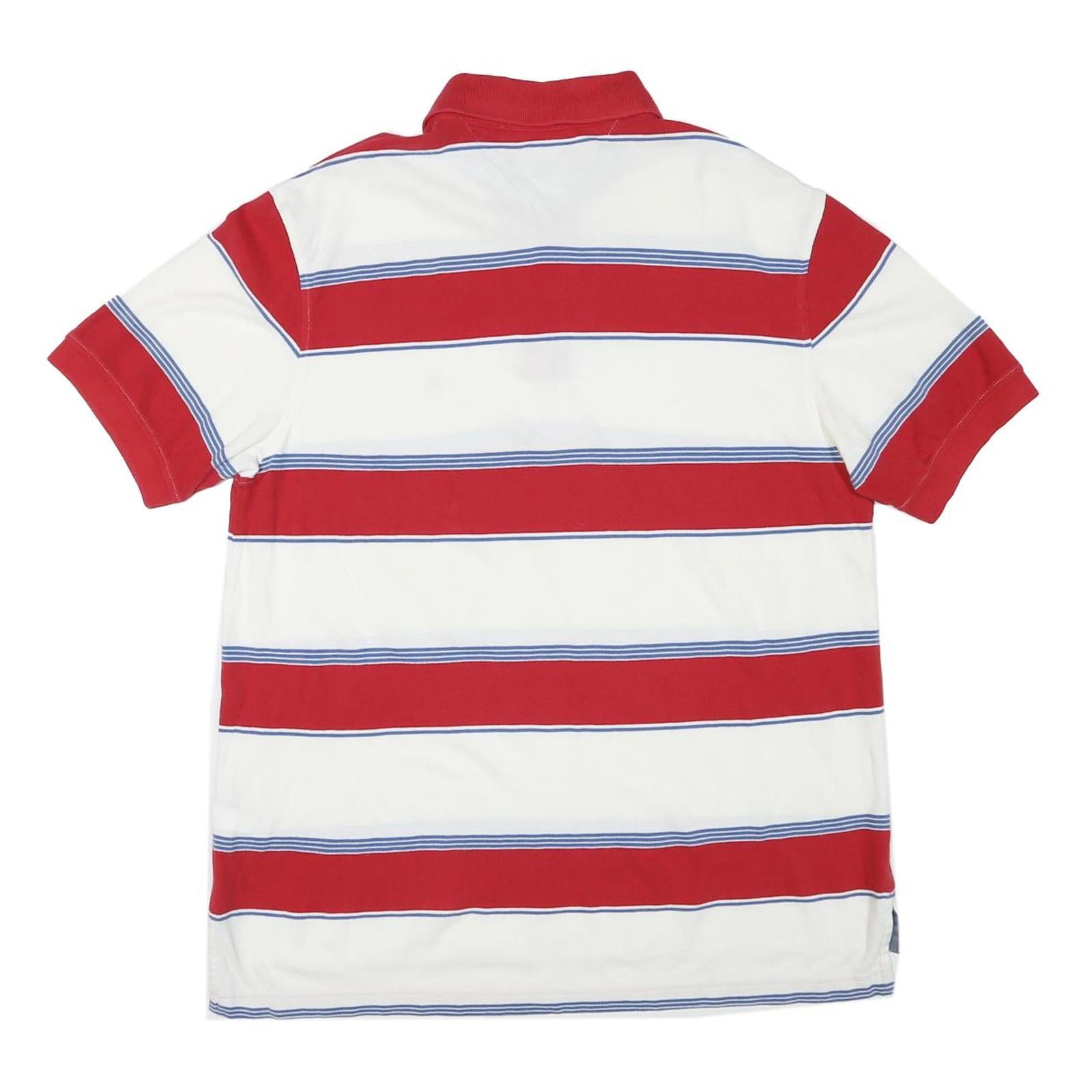 TOMMY HILFIGER Mens Red & White Striped Short Sleeve Polo Shirt L Cotton Blend