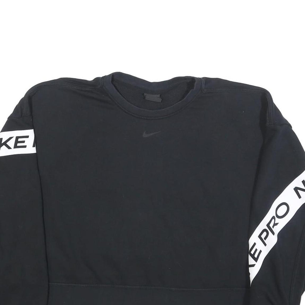 NIKE Womens Black Cotton Blend Crew Neck L Sweatshirt Cropped Logo Print