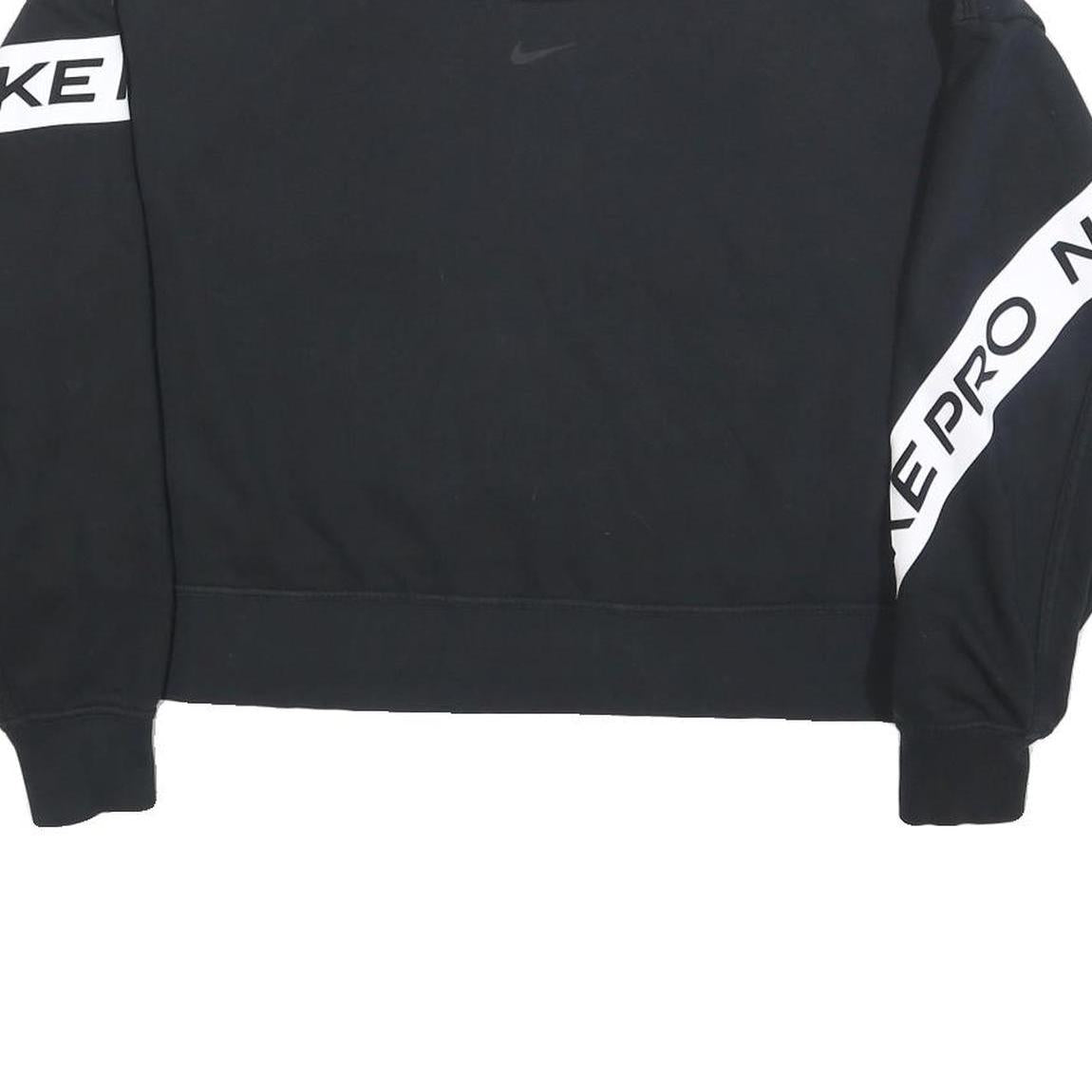 NIKE Womens Black Cotton Blend Crew Neck L Sweatshirt Cropped Logo Print