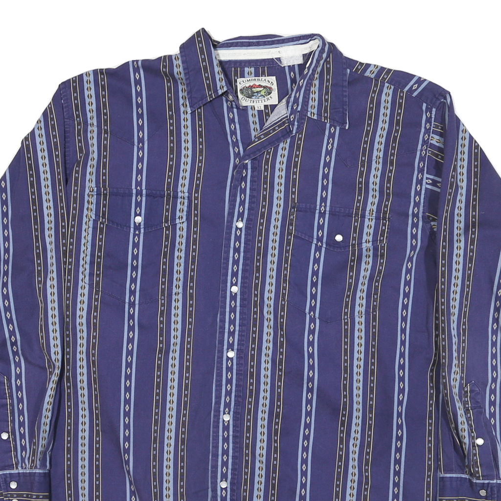 CUMBERLAND OUTFITTERS Mens Blue & Black Patterned Shirt XL Cotton Blend Long
