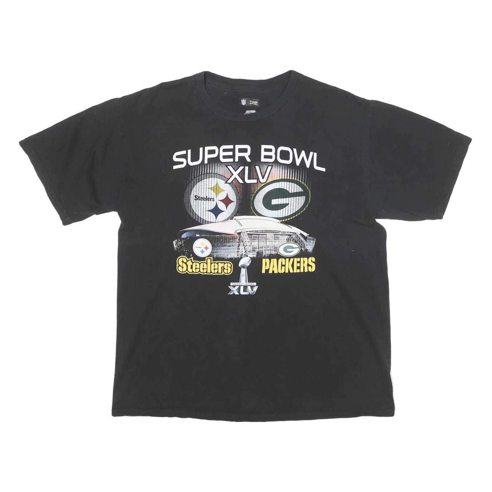 NFL Mens Black Super Bowl XLV Graphic T-Shirt L Short Sleeve Crew Neck Official