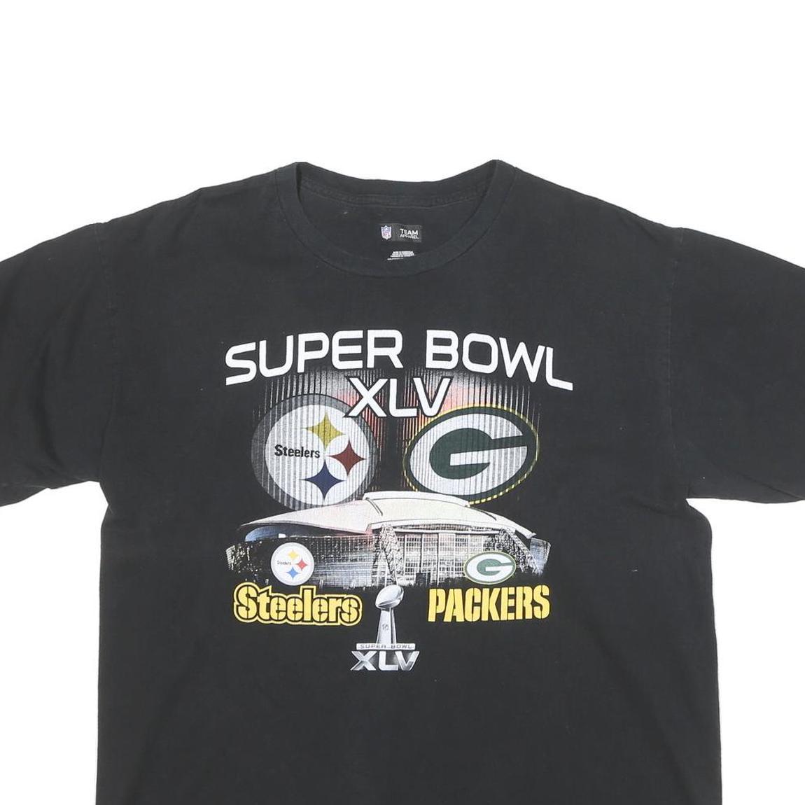 NFL Mens Black Super Bowl XLV Graphic T-Shirt L Short Sleeve Crew Neck Official