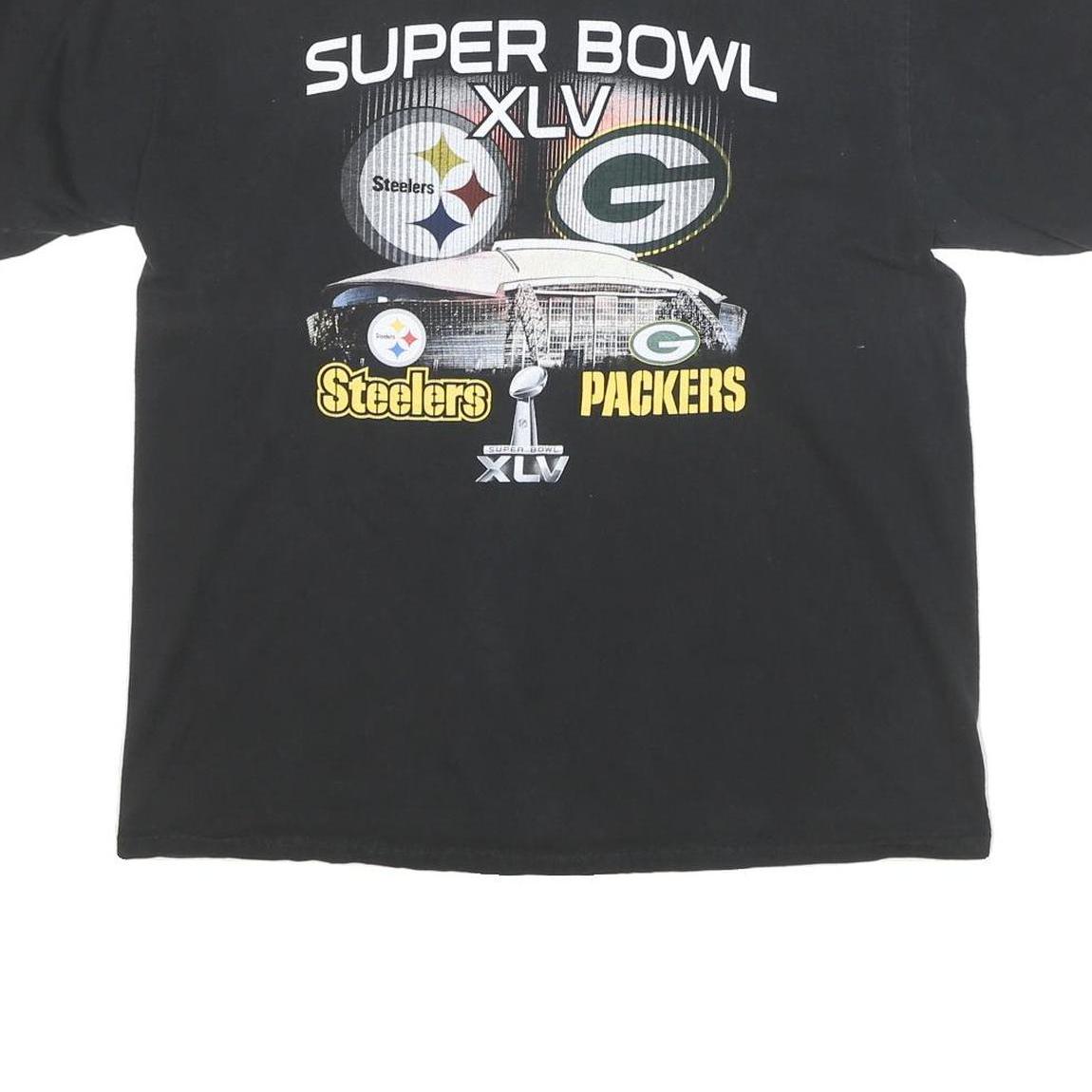 NFL Mens Black Super Bowl XLV Graphic T-Shirt L Short Sleeve Crew Neck Official