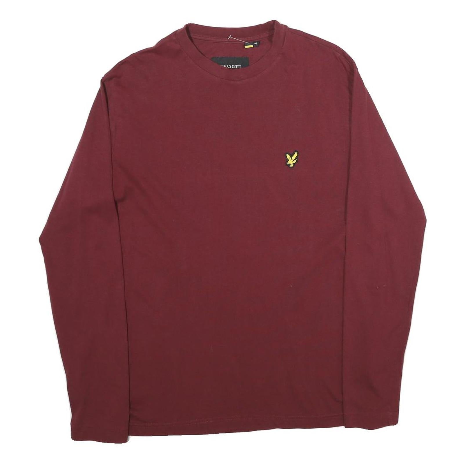 LYLE & SCOTT Mens Maroon Long Sleeve Crew Neck Cotton Blend T-Shirt M