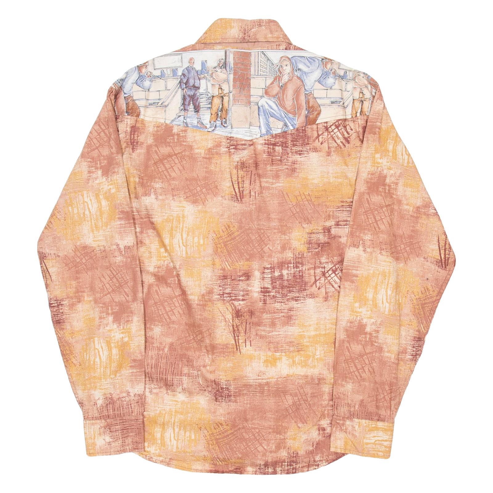 KONG SORN Rap Mens Shirt Brown Crazy Pattern Long Sleeve L