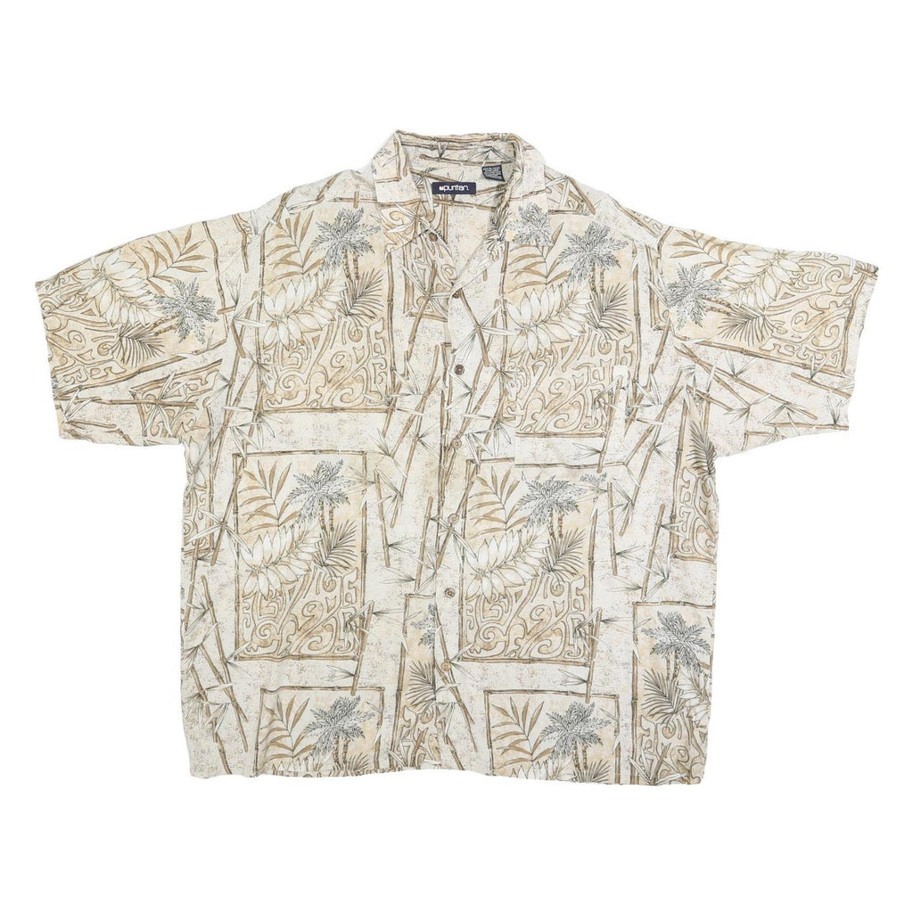 PURITAN Mens Beige & Brown Cotton Blend XL Tropical Pattern Casual Short Sleeve