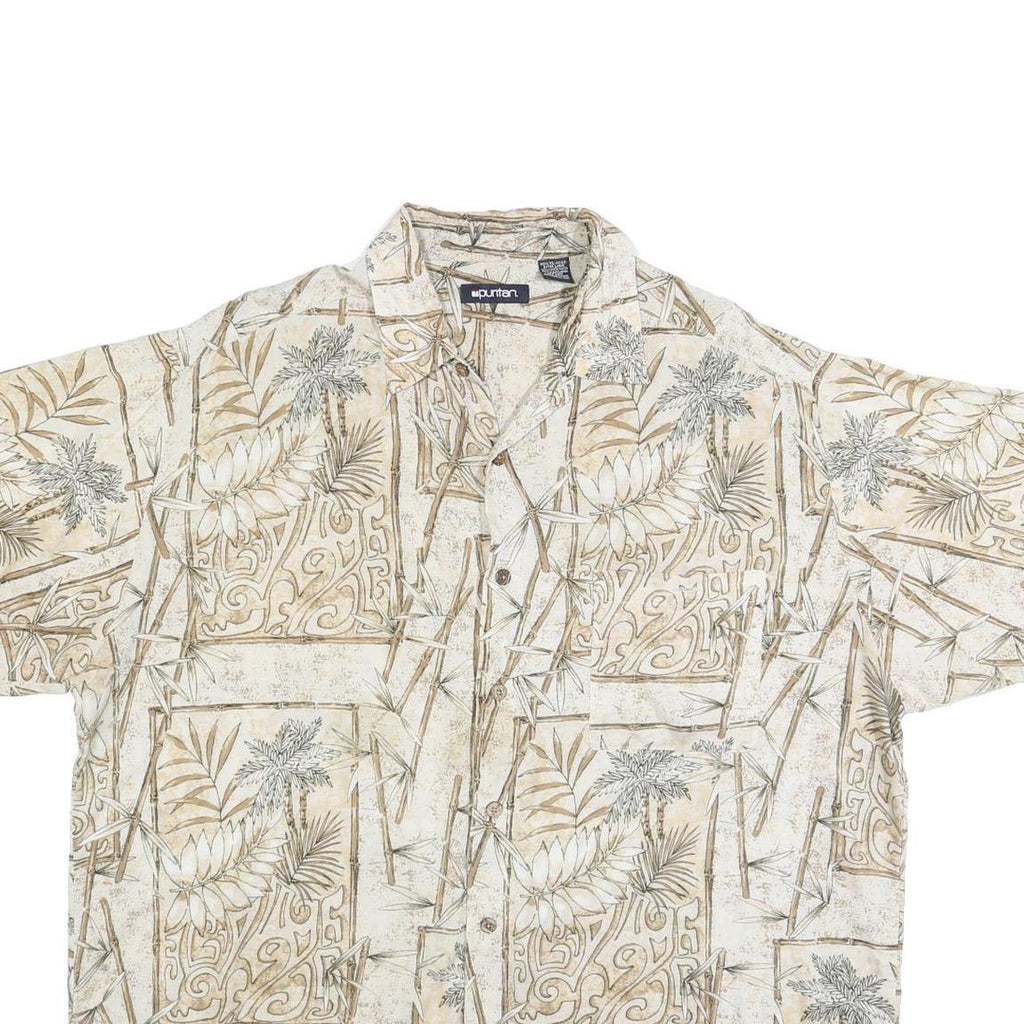 PURITAN Mens Beige & Brown Cotton Blend XL Tropical Pattern Casual Short Sleeve