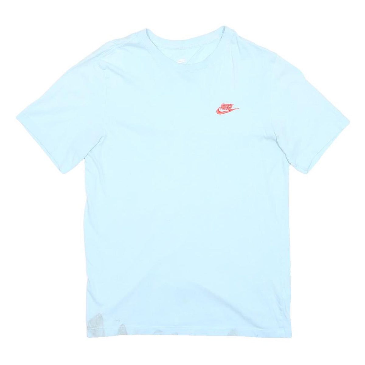 NIKE Mens Light Blue Red Logo Classic T-Shirt S Short Sleeve Crew Neck Casual