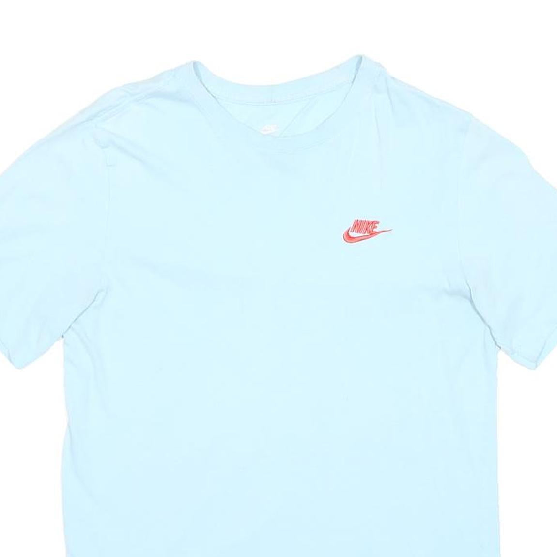 NIKE Mens Light Blue Red Logo Classic T-Shirt S Short Sleeve Crew Neck Casual