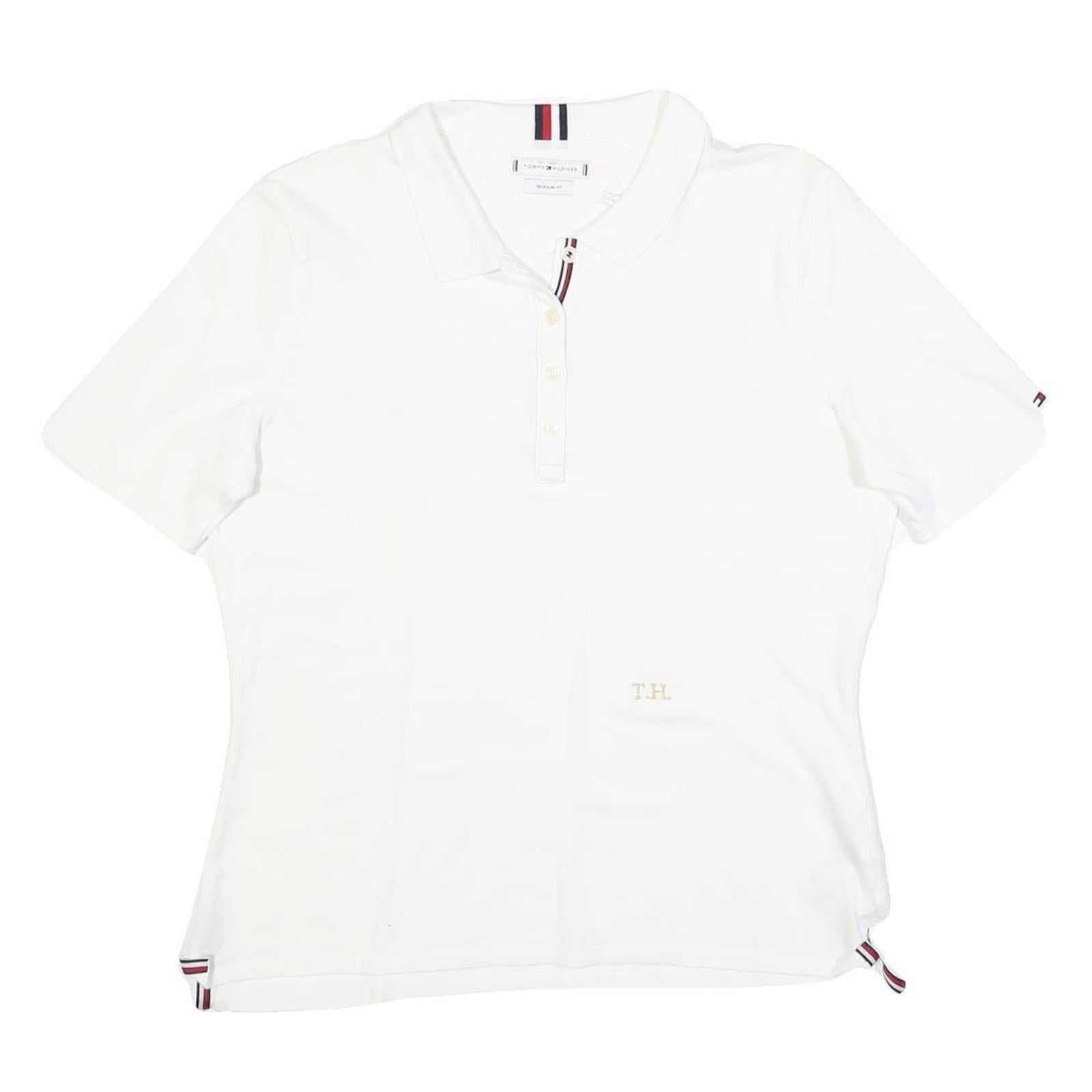 TOMMY HILFIGER Womens White Short Sleeve Plain Polo Shirt L Signature