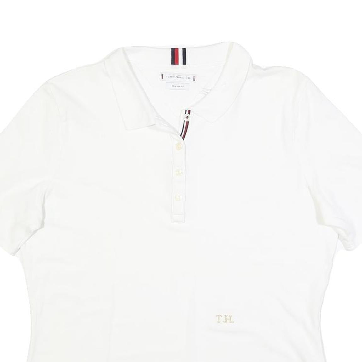 TOMMY HILFIGER Womens White Short Sleeve Plain Polo Shirt L Signature