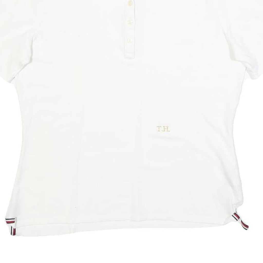 TOMMY HILFIGER Womens White Short Sleeve Plain Polo Shirt L Signature