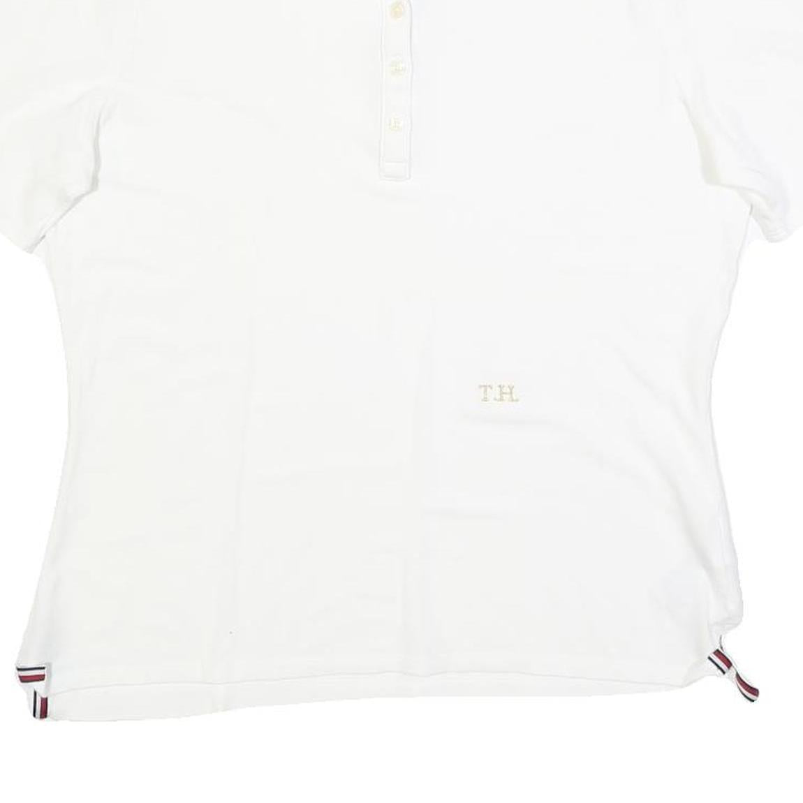 TOMMY HILFIGER Womens White Short Sleeve Plain Polo Shirt L Signature