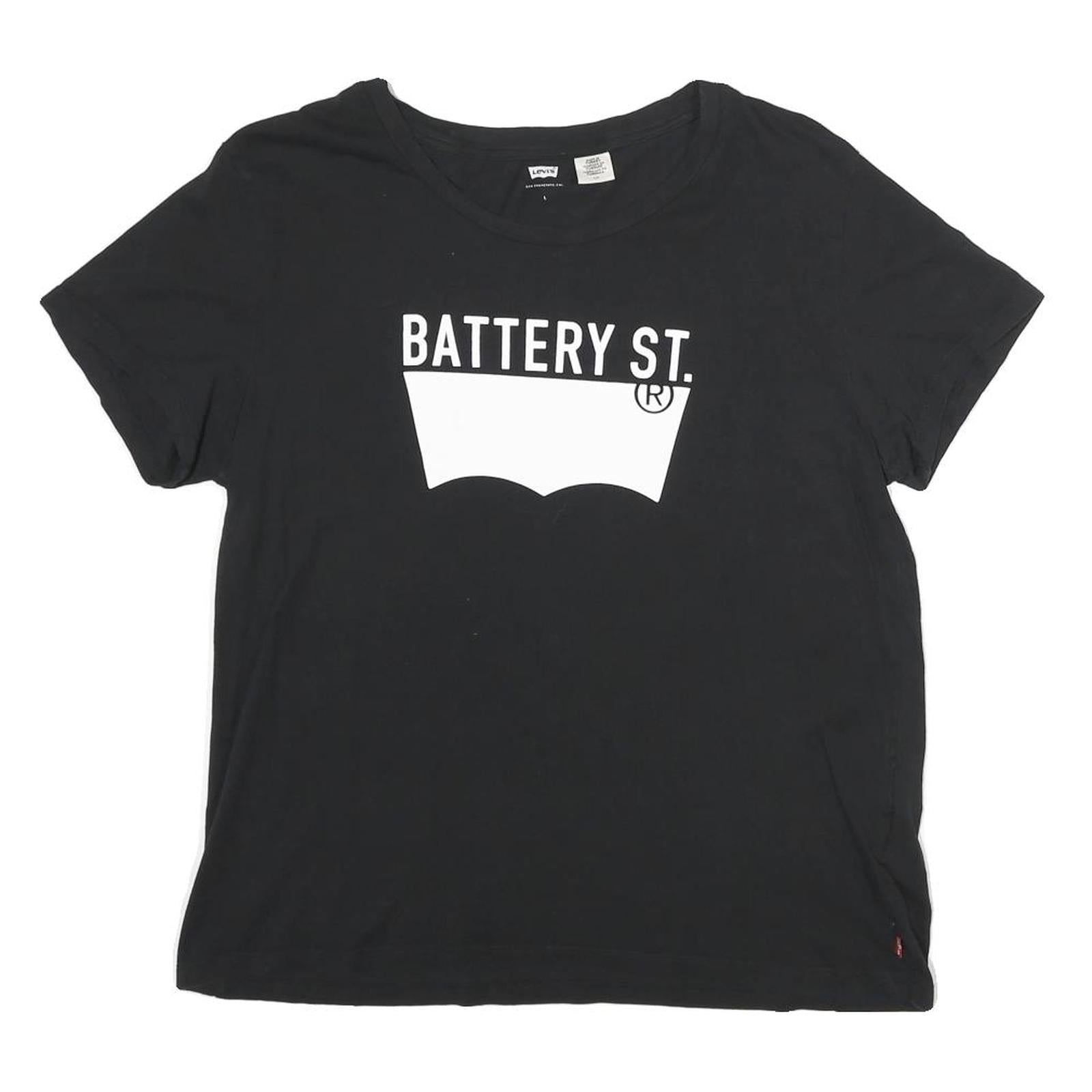 LEVI'S Womens Black Battery St Graphic T-Shirt L Short Sleeve Crew Neck Cotton