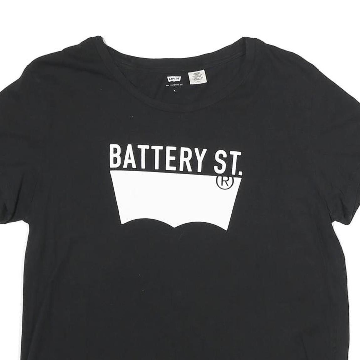 LEVI'S Womens Black Battery St Graphic T-Shirt L Short Sleeve Crew Neck Cotton