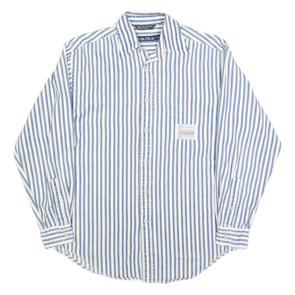 NAUTICA Mens Blue & White Striped Shirt S Classic Fit Casual Cotton Blend
