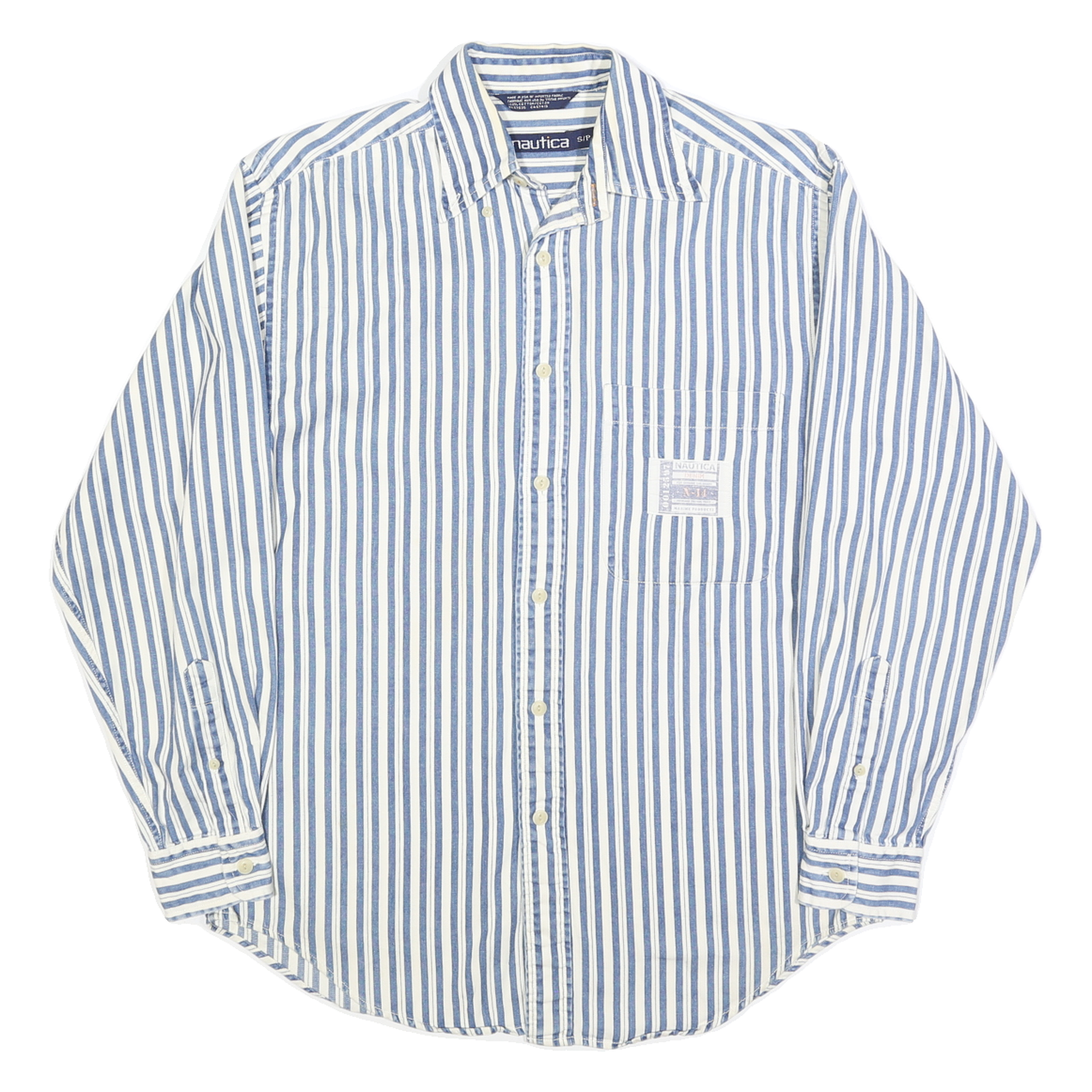 NAUTICA Mens Blue & White Striped Shirt S Classic Fit Casual Cotton Blend